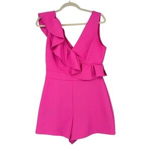 DO BE Hot Pink Ruffle One Shoulder Romper Jumpsuit Women's Size M